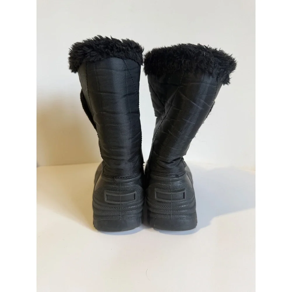 Kids Black Quilted Snow Boots Size 13 Faux Fur Trim Hook Loop Closure Outdoor